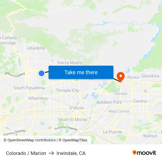 Colorado / Marion to Irwindale, CA map