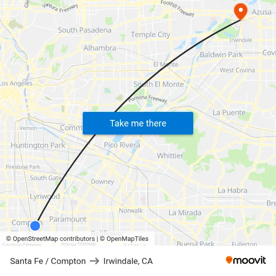 Santa Fe / Compton to Irwindale, CA map