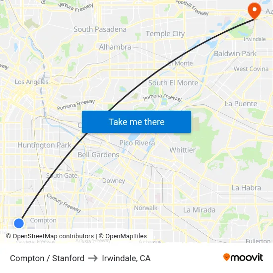 Compton / Stanford to Irwindale, CA map