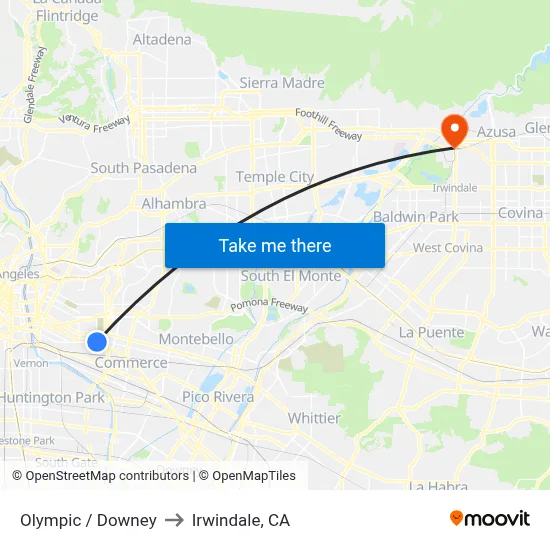 Olympic / Downey to Irwindale, CA map