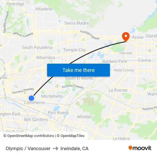 Olympic / Vancouver to Irwindale, CA map