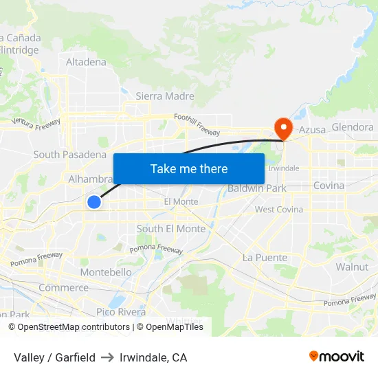 Valley / Garfield to Irwindale, CA map