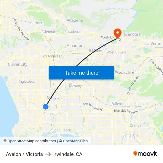 Avalon / Victoria to Irwindale, CA map