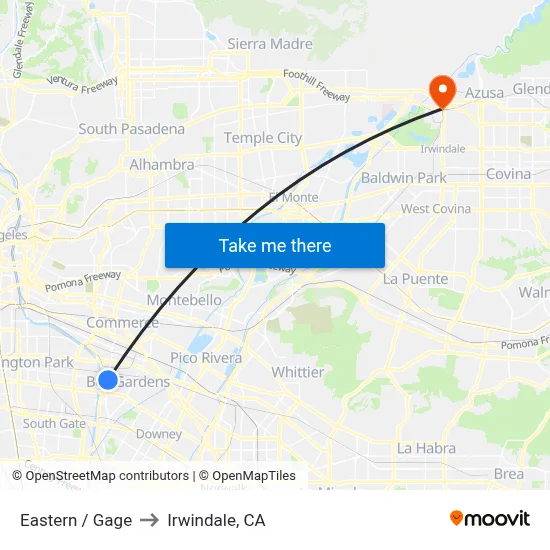 Eastern / Gage to Irwindale, CA map