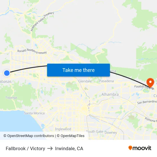 Fallbrook / Victory to Irwindale, CA map