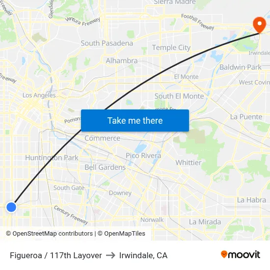 Figueroa / 117th Layover to Irwindale, CA map