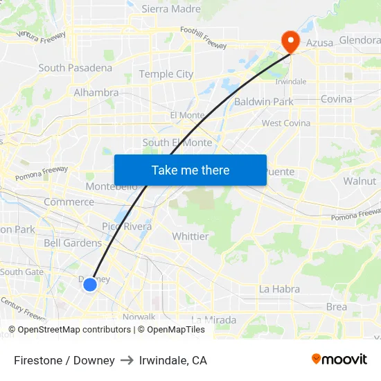 Firestone / Downey to Irwindale, CA map