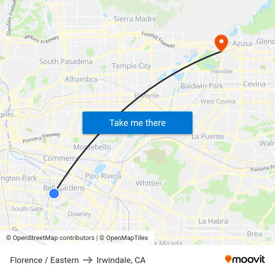 Florence / Eastern to Irwindale, CA map