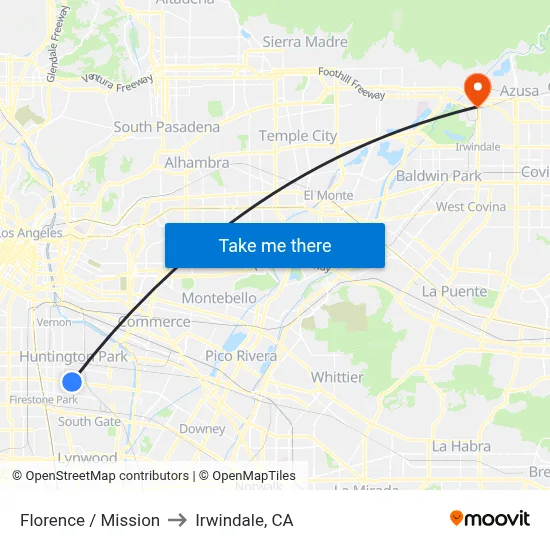 Florence / Mission to Irwindale, CA map