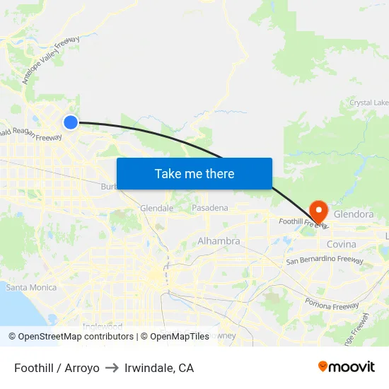 Foothill / Arroyo to Irwindale, CA map
