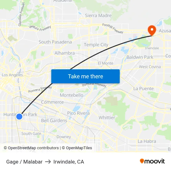 Gage / Malabar to Irwindale, CA map