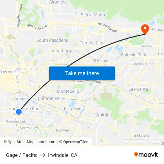 Gage / Pacific to Irwindale, CA map