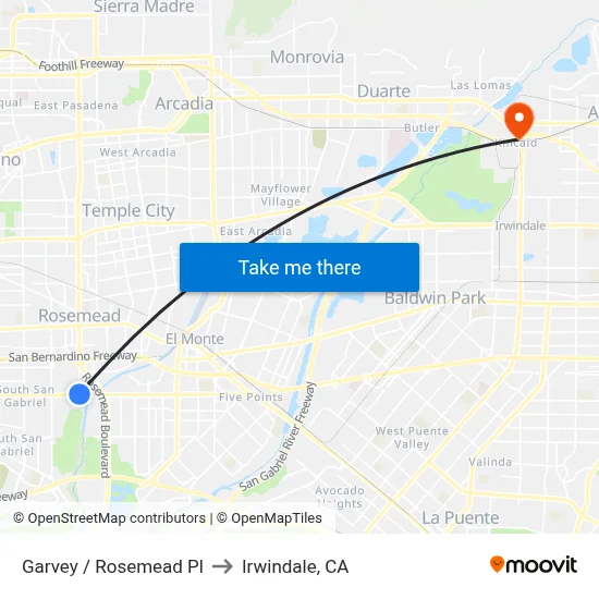 Garvey / Rosemead Pl to Irwindale, CA map