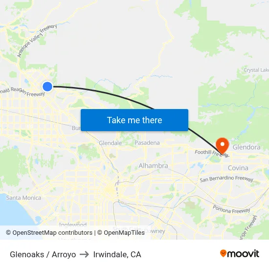 Glenoaks / Arroyo to Irwindale, CA map