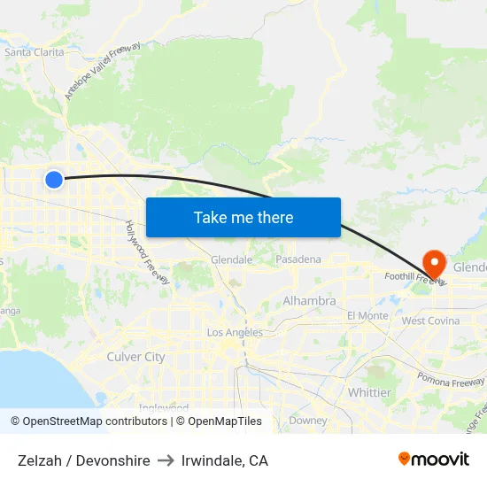 Zelzah / Devonshire to Irwindale, CA map