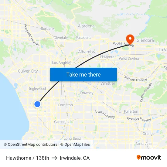 Hawthorne / 138th to Irwindale, CA map