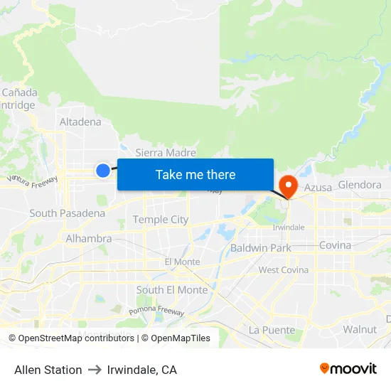 Allen Station to Irwindale, CA map