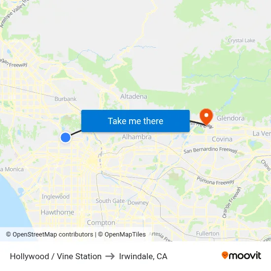 Hollywood / Vine Station to Irwindale, CA map