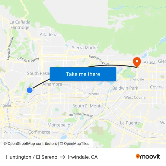 Huntington / El Sereno to Irwindale, CA map