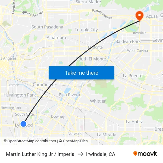 Martin Luther King Jr / Imperial to Irwindale, CA map
