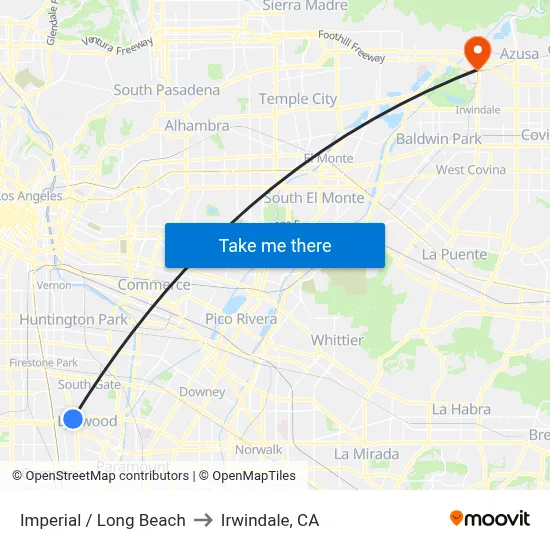 Imperial / Long Beach to Irwindale, CA map