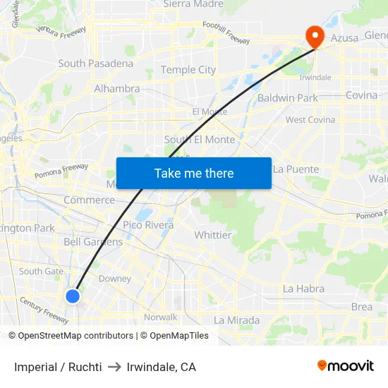 Imperial / Ruchti to Irwindale, CA map