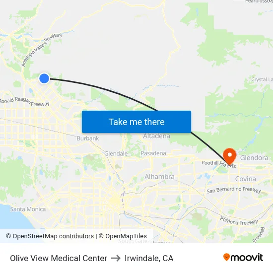 Olive View Medical Center to Irwindale, CA map