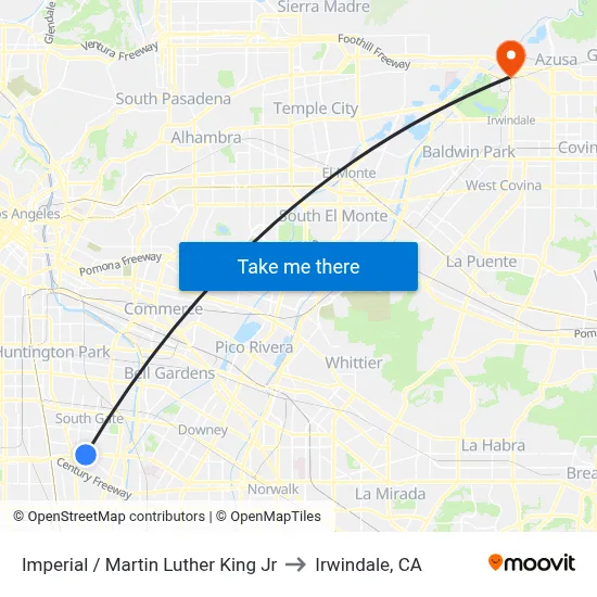 Imperial / Martin Luther King Jr to Irwindale, CA map