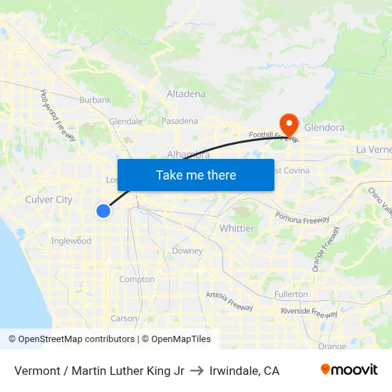 Vermont / Martin Luther King Jr to Irwindale, CA map