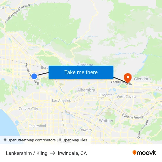 Lankershim / Kling to Irwindale, CA map