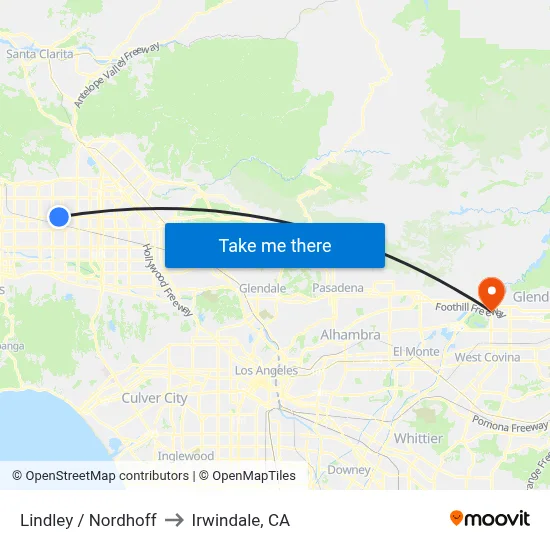 Lindley / Nordhoff to Irwindale, CA map