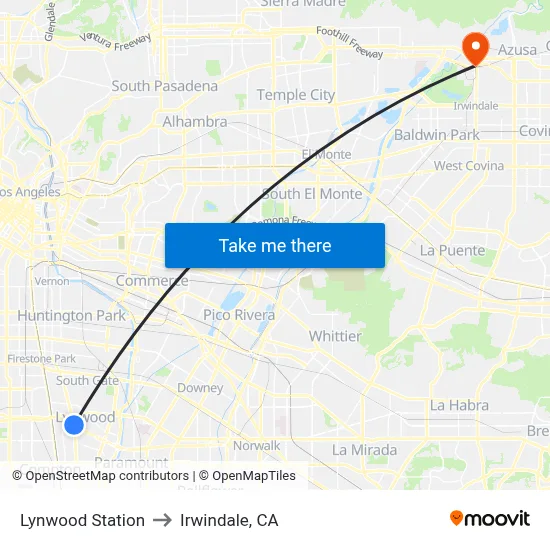 Lynwood Station to Irwindale, CA map