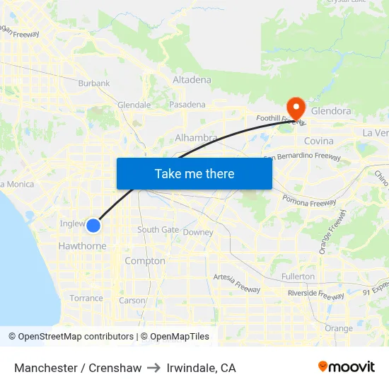 Manchester / Crenshaw to Irwindale, CA map