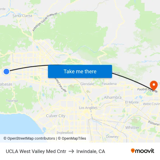 UCLA West Valley Med Cntr to Irwindale, CA map