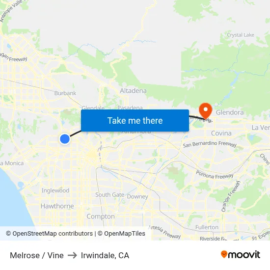 Melrose / Vine to Irwindale, CA map