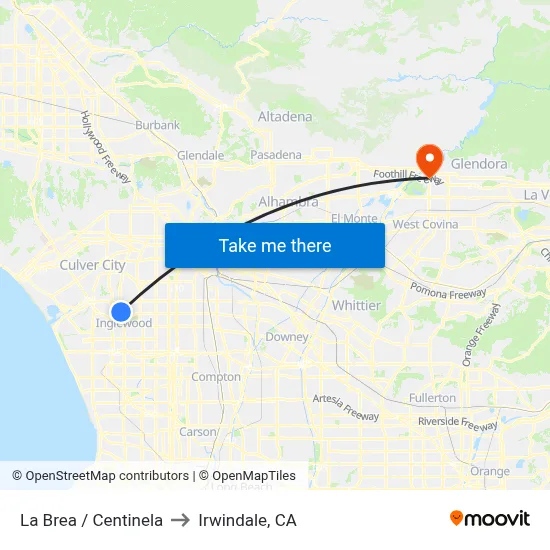 La Brea / Centinela to Irwindale, CA map