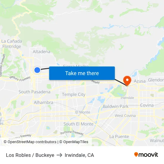 Los Robles / Buckeye to Irwindale, CA map