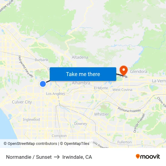 Normandie / Sunset to Irwindale, CA map