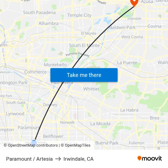 Paramount / Artesia to Irwindale, CA map