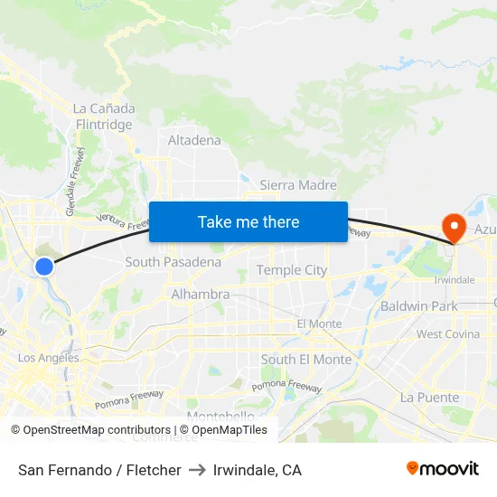 San Fernando / Fletcher to Irwindale, CA map