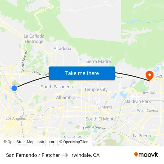 San Fernando / Fletcher to Irwindale, CA map