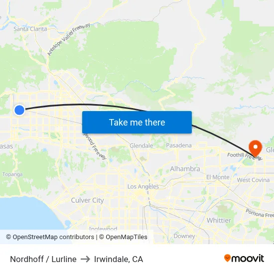 Nordhoff / Lurline to Irwindale, CA map