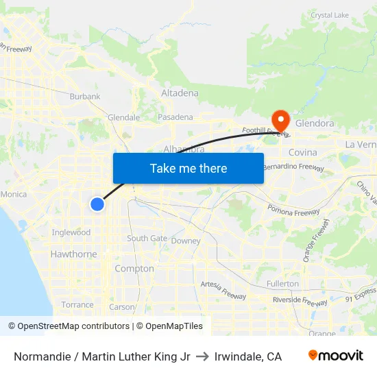 Normandie / Martin Luther King Jr to Irwindale, CA map