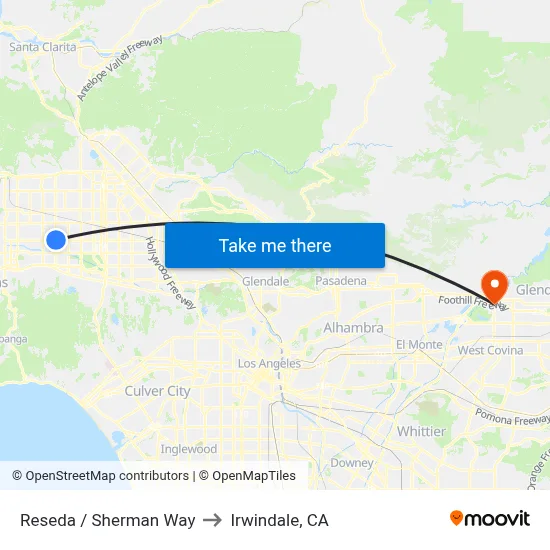Reseda / Sherman Way to Irwindale, CA map