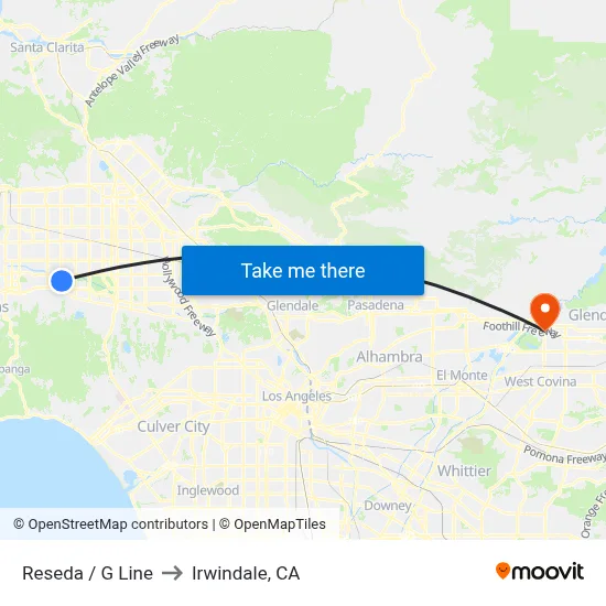 Reseda / G Line to Irwindale, CA map