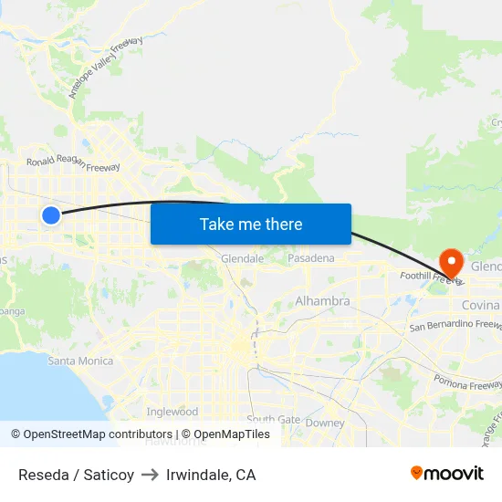 Reseda / Saticoy to Irwindale, CA map