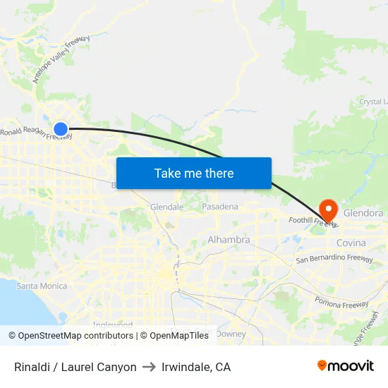 Rinaldi / Laurel Canyon to Irwindale, CA map