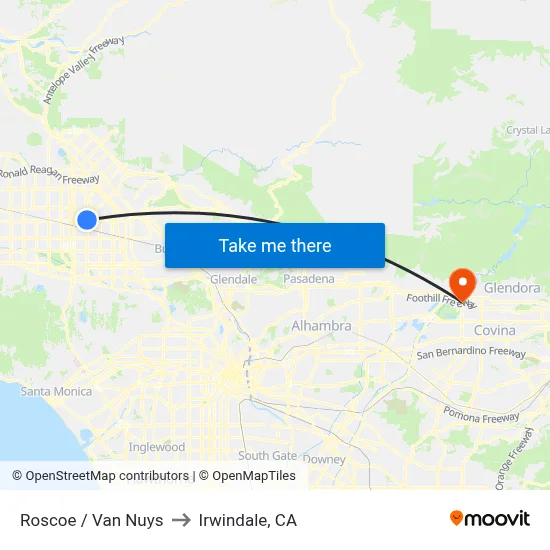 Roscoe / Van Nuys to Irwindale, CA map