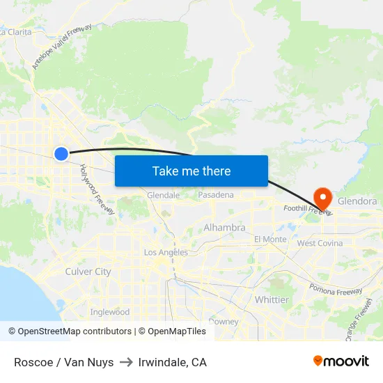Roscoe / Van Nuys to Irwindale, CA map