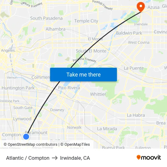 Atlantic / Compton to Irwindale, CA map